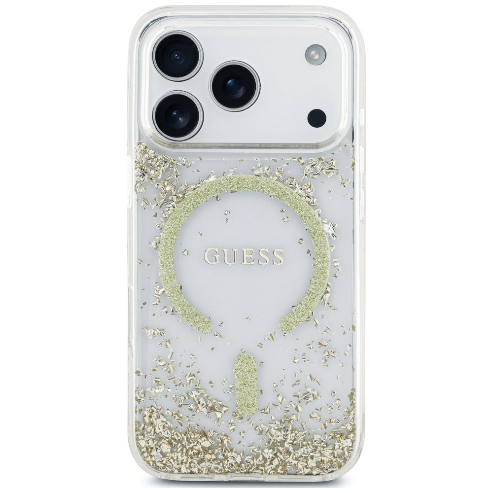 Husa MagSafe pentru Apple iPhone 18 Pro Max / 17 Pro Max, Guess, Resin Bottom Glitter, Aurie
