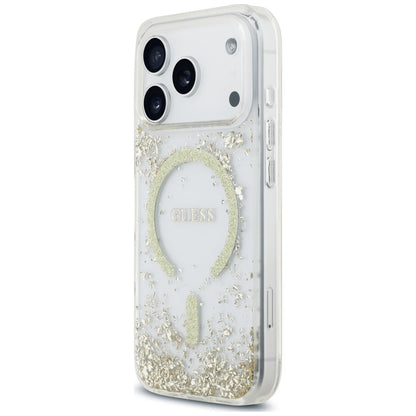Husa MagSafe pentru Apple iPhone 18 Pro Max / 17 Pro Max, Guess, Resin Bottom Glitter, Aurie