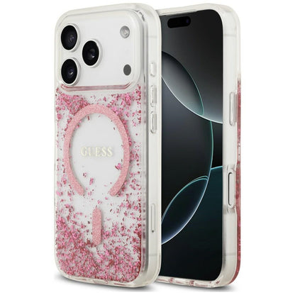 Husa MagSafe pentru Apple iPhone 18 Pro Max / 17 Pro Max, Guess, Resin Bottom Glitter, Roz
