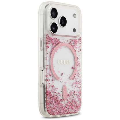 Husa MagSafe pentru Apple iPhone 18 Pro Max / 17 Pro Max, Guess, Resin Bottom Glitter, Roz