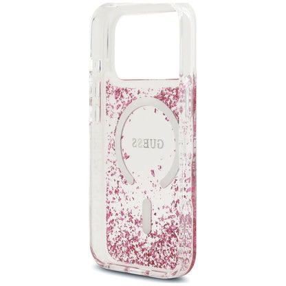 Husa MagSafe pentru Apple iPhone 18 Pro Max / 17 Pro Max, Guess, Resin Bottom Glitter, Roz