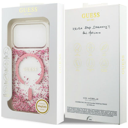 Husa MagSafe pentru Apple iPhone 18 Pro Max / 17 Pro Max, Guess, Resin Bottom Glitter, Roz