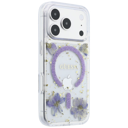 Husa MagSafe pentru Apple iPhone 18 Pro Max / 17 Pro Max, Guess, Resin Flowers and Glitter, Mov