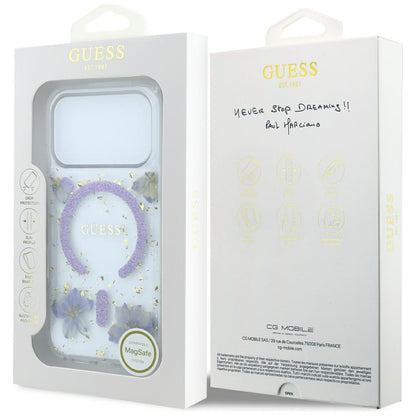 Husa MagSafe pentru Apple iPhone 18 Pro Max / 17 Pro Max, Guess, Resin Flowers and Glitter, Mov