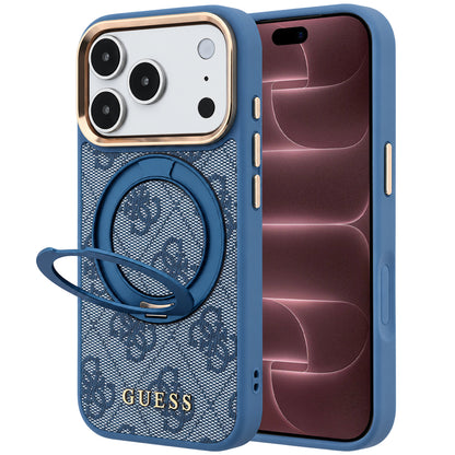 Husa MagSafe pentru Apple iPhone 18 Pro Max / 17 Pro Max, Guess, Ring Stand 360 4G Classic Logo, Albastra
