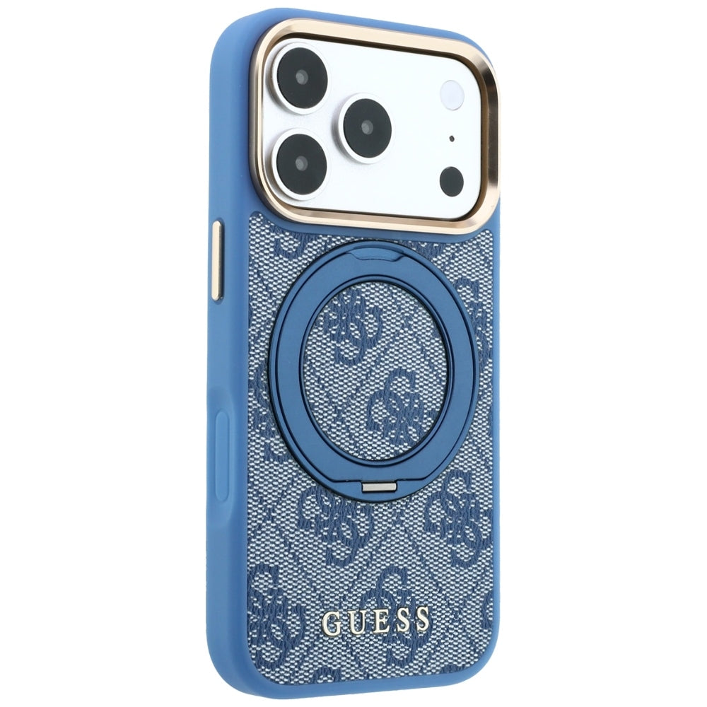 Husa MagSafe pentru Apple iPhone 18 Pro Max / 17 Pro Max, Guess, Ring Stand 360 4G Classic Logo, Albastra