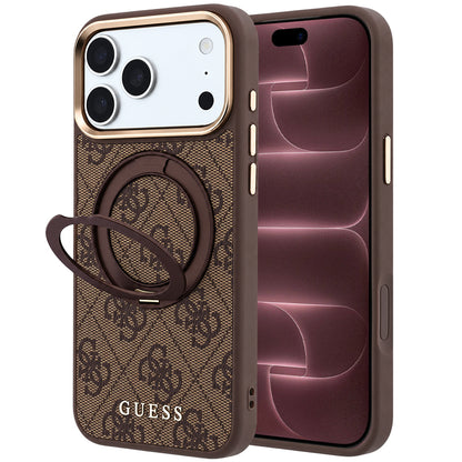 Husa MagSafe pentru Apple iPhone 18 Pro Max / 17 Pro Max, Guess, Ring Stand 360 4G Classic Logo, Maro