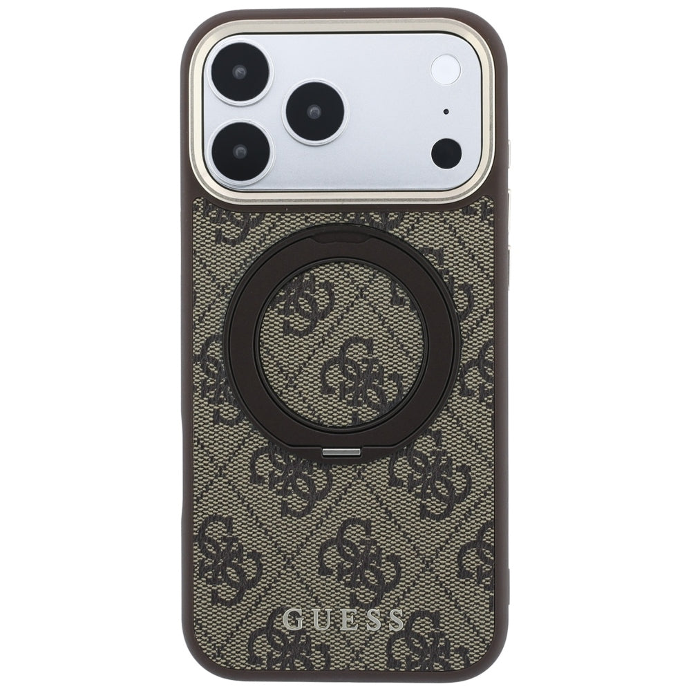 Husa MagSafe pentru Apple iPhone 18 Pro Max / 17 Pro Max, Guess, Ring Stand 360 4G Classic Logo, Maro