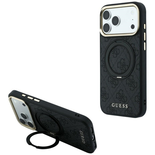 Husa MagSafe pentru Apple iPhone 18 Pro Max / 17 Pro Max, Guess, Ring Stand Classic Logo, Neagra