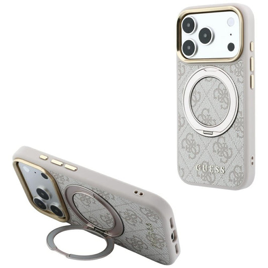 Husa MagSafe pentru Apple iPhone 18 Pro Max / 17 Pro Max, Guess, Ring Stand Classic Logo, Roz