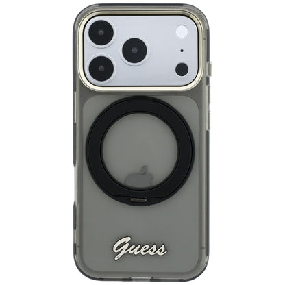 Husa MagSafe pentru Apple iPhone 18 Pro Max / 17 Pro Max, Guess, Ring Stand Script Metal Logo, Neagra