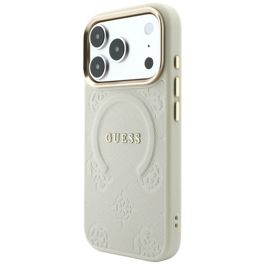 Husa MagSafe pentru Apple iPhone 18 Pro Max / 17 Pro Max, Guess, Saffiano Peony Hot Stamp, Bej