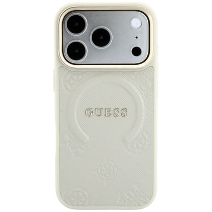 Husa MagSafe pentru Apple iPhone 18 Pro Max / 17 Pro Max, Guess, Saffiano Peony Hot Stamp, Bej