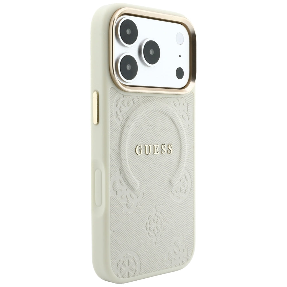 Husa MagSafe pentru Apple iPhone 18 Pro Max / 17 Pro Max, Guess, Saffiano Peony Hot Stamp, Bej