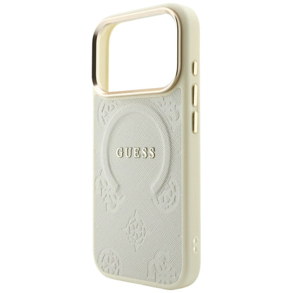 Husa MagSafe pentru Apple iPhone 18 Pro Max / 17 Pro Max, Guess, Saffiano Peony Hot Stamp, Bej