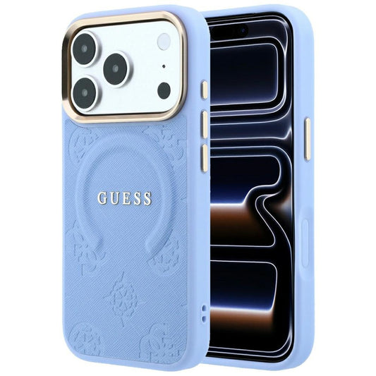 Husa MagSafe pentru Apple iPhone 18 Pro Max / 17 Pro Max, Guess, Saffiano Peony Ring, Bleu