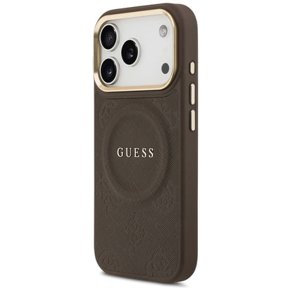 Husa MagSafe pentru Apple iPhone 18 Pro Max / 17 Pro Max, Guess, Saffiano Peony Ring, Maro