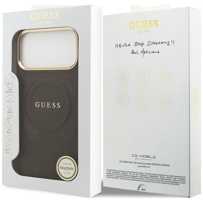 Husa MagSafe pentru Apple iPhone 18 Pro Max / 17 Pro Max, Guess, Saffiano Peony Ring, Maro