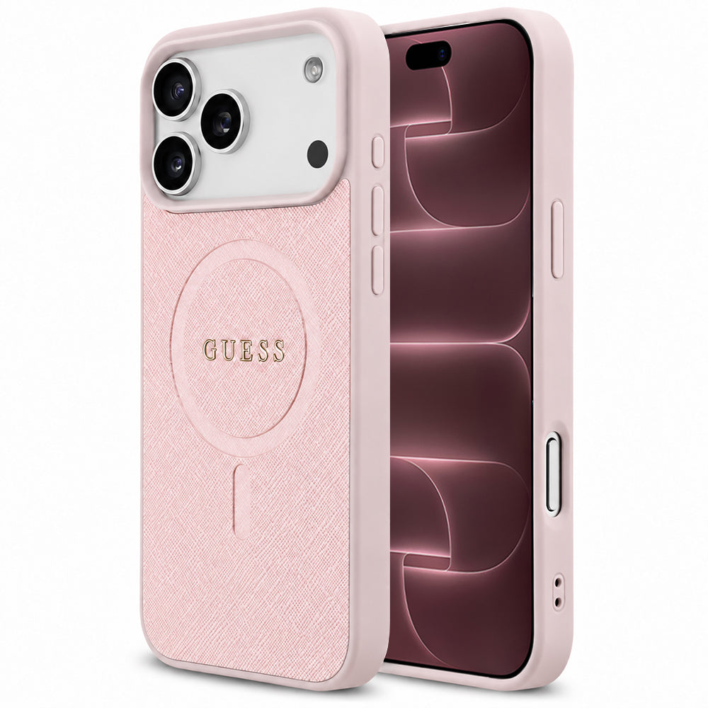 Husa MagSafe pentru Apple iPhone 18 Pro Max / 17 Pro Max, Guess, Saffiano, Roz