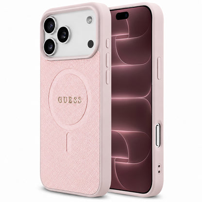 Husa MagSafe pentru Apple iPhone 18 Pro Max / 17 Pro Max, Guess, Saffiano, Roz