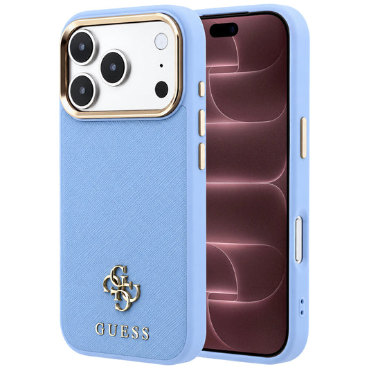 Husa MagSafe pentru Apple iPhone 18 Pro Max / 17 Pro Max, Guess, Saffiano Small 4G Classic, Bleu