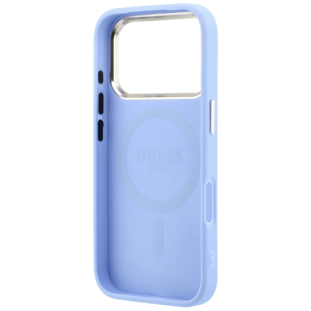 Husa MagSafe pentru Apple iPhone 18 Pro Max / 17 Pro Max, Guess, Saffiano Small 4G Classic, Bleu