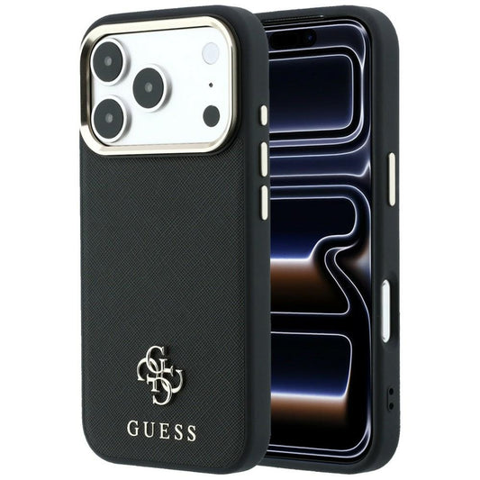Husa MagSafe pentru Apple iPhone 18 Pro Max / 17 Pro Max, Guess, Saffiano Small 4G Classic, Neagra