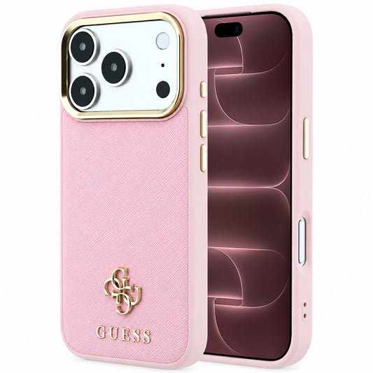 Husa MagSafe pentru Apple iPhone 18 Pro Max / 17 Pro Max, Guess, Saffiano Small 4G Classic, Roz