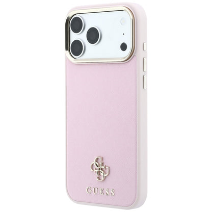 Husa MagSafe pentru Apple iPhone 18 Pro Max / 17 Pro Max, Guess, Saffiano Small 4G Classic, Roz