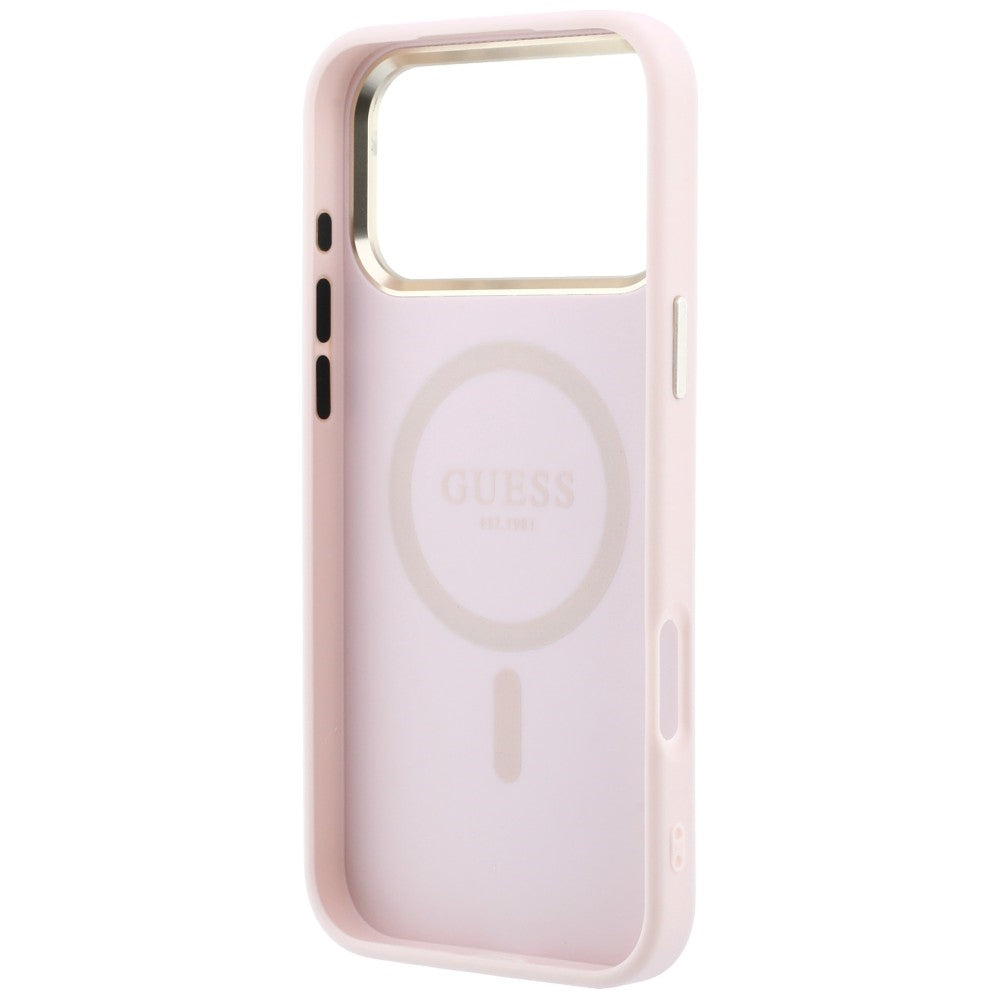 Husa MagSafe pentru Apple iPhone 18 Pro Max / 17 Pro Max, Guess, Saffiano Small 4G Classic, Roz