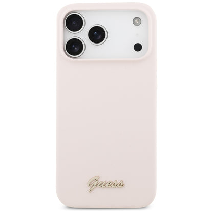 Husa MagSafe pentru Apple iPhone 18 Pro Max / 17 Pro Max, Guess, Script Metal Logo, Roz