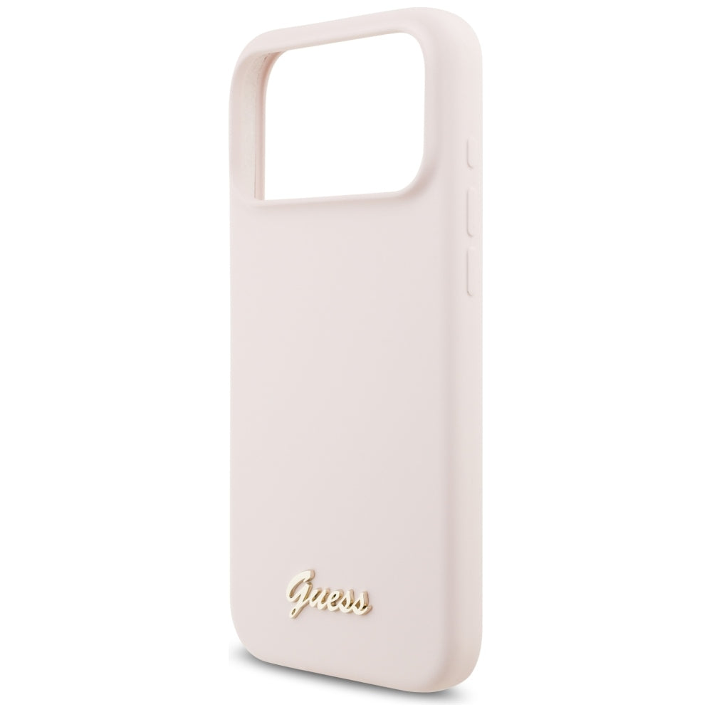 Husa MagSafe pentru Apple iPhone 18 Pro Max / 17 Pro Max, Guess, Script Metal Logo, Roz