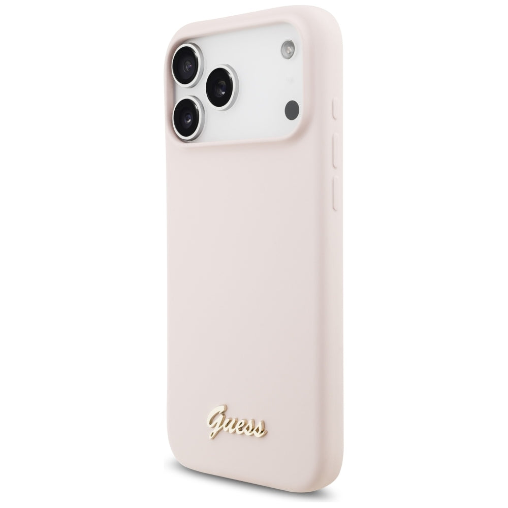Husa MagSafe pentru Apple iPhone 18 Pro Max / 17 Pro Max, Guess, Script Metal Logo, Roz