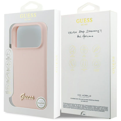 Husa MagSafe pentru Apple iPhone 18 Pro Max / 17 Pro Max, Guess, Script Metal Logo, Roz