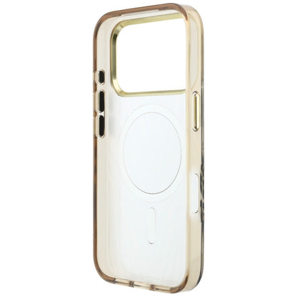 Husa MagSafe pentru Apple iPhone 18 Pro Max / 17 Pro Max, Guess, Zebra Glitter Triangle Logo, Aurie