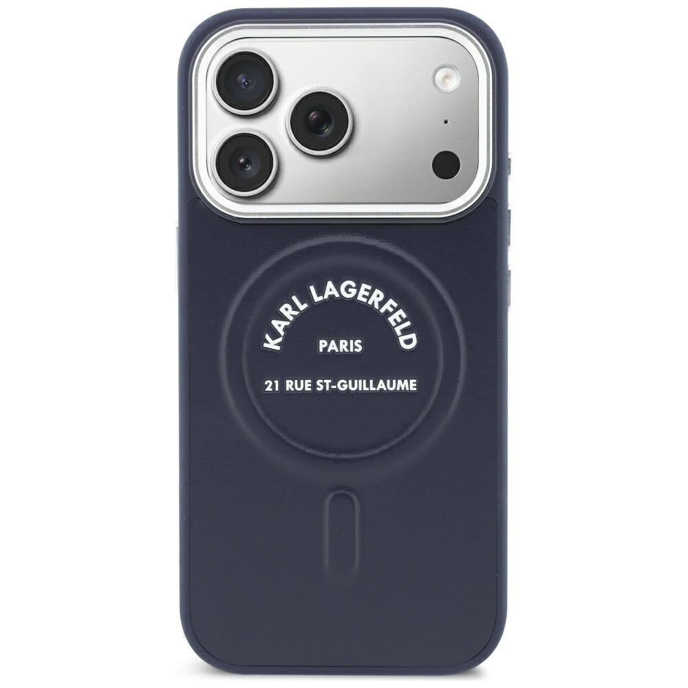 Husa MagSafe pentru Apple iPhone 18 Pro Max / 17 Pro Max, Karl Lagerfeld, Embossed Open Ring RSG Logo, Albastra