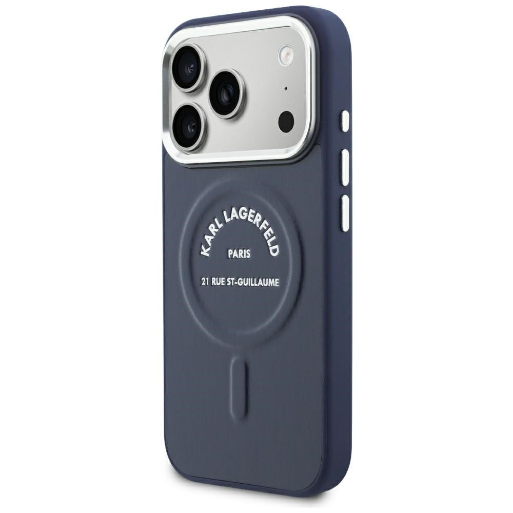 Husa MagSafe pentru Apple iPhone 18 Pro Max / 17 Pro Max, Karl Lagerfeld, Embossed Open Ring RSG Logo, Albastra