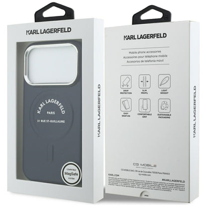 Husa MagSafe pentru Apple iPhone 18 Pro Max / 17 Pro Max, Karl Lagerfeld, Embossed Open Ring RSG Logo, Albastra