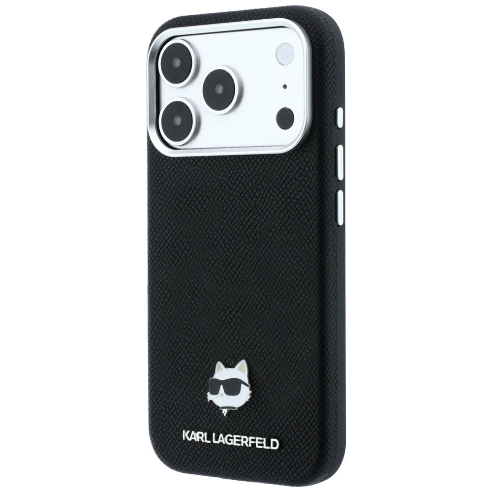Husa MagSafe pentru Apple iPhone 18 Pro Max / 17 Pro Max, Karl Lagerfeld, Grained Choupette Head Metal, Neagra