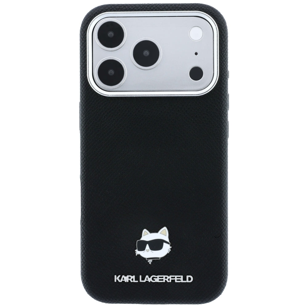 Husa MagSafe pentru Apple iPhone 18 Pro Max / 17 Pro Max, Karl Lagerfeld, Grained Choupette Head Metal, Neagra