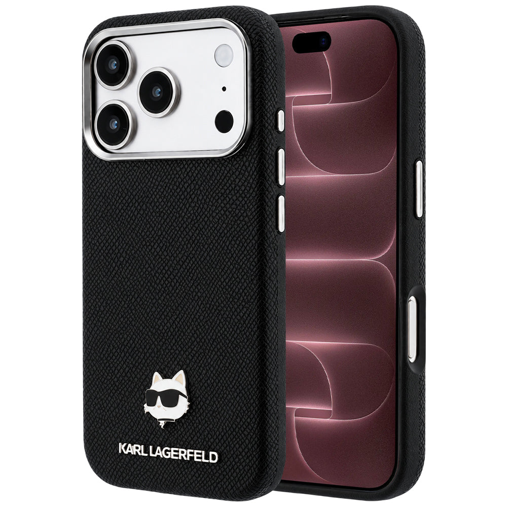 Husa MagSafe pentru Apple iPhone 18 Pro Max / 17 Pro Max, Karl Lagerfeld, Grained Choupette Head Metal, Neagra