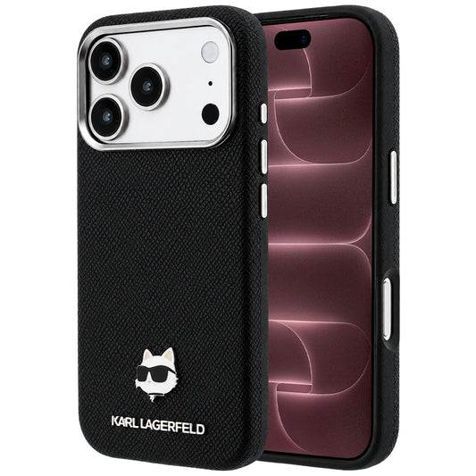 Husa MagSafe pentru Apple iPhone 18 Pro Max / 17 Pro Max, Karl Lagerfeld, Grained Choupette Head Metal, Neagra