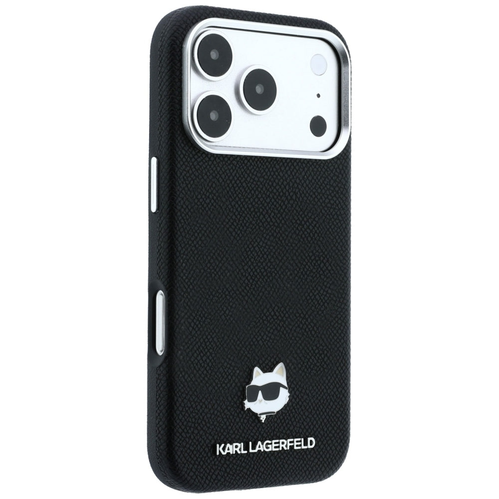 Husa MagSafe pentru Apple iPhone 18 Pro Max / 17 Pro Max, Karl Lagerfeld, Grained Choupette Head Metal, Neagra