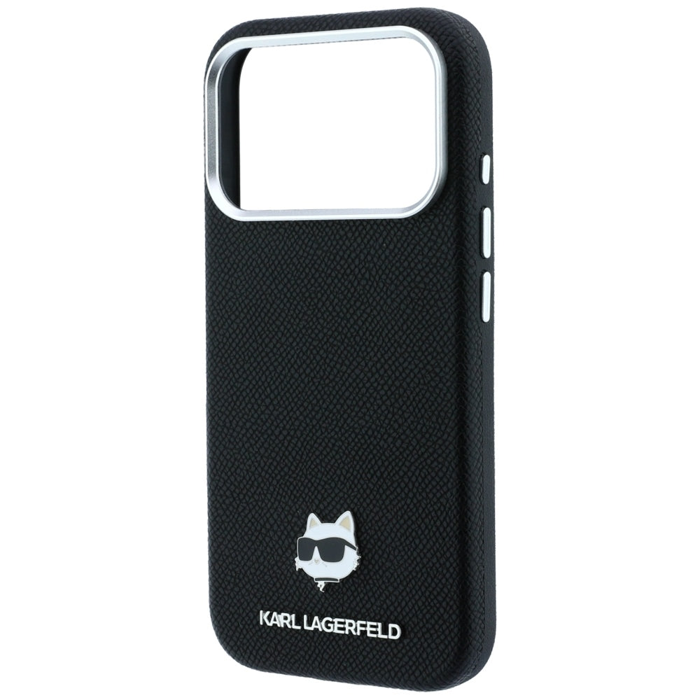Husa MagSafe pentru Apple iPhone 18 Pro Max / 17 Pro Max, Karl Lagerfeld, Grained Choupette Head Metal, Neagra