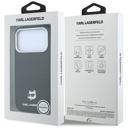 Husa MagSafe pentru Apple iPhone 18 Pro Max / 17 Pro Max, Karl Lagerfeld, Grained Choupette Head Metal, Neagra