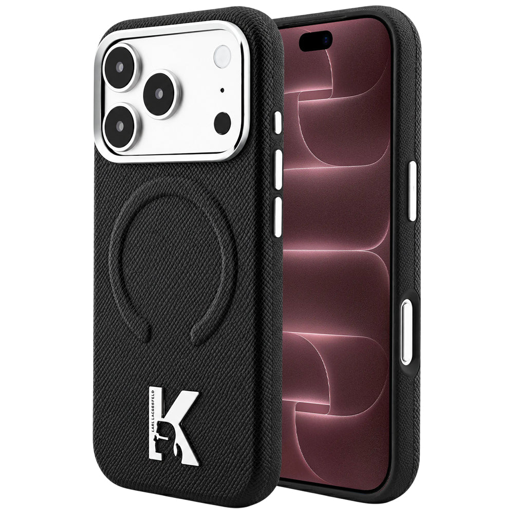 Husa MagSafe pentru Apple iPhone 18 Pro Max / 17 Pro Max, Karl Lagerfeld, Grained Embossed Ring , Neagra