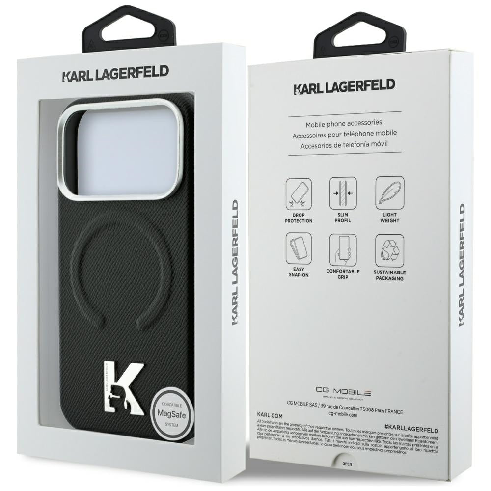Husa MagSafe pentru Apple iPhone 18 Pro Max / 17 Pro Max, Karl Lagerfeld, Grained Embossed Ring , Neagra