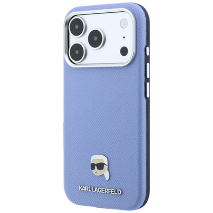Husa MagSafe pentru Apple iPhone 18 Pro Max / 17 Pro Max, Karl Lagerfeld, Grained Karl Head's Metal, Bleu