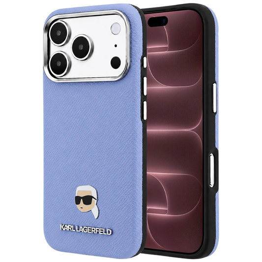 Husa MagSafe pentru Apple iPhone 18 Pro Max / 17 Pro Max, Karl Lagerfeld, Grained Karl Head's Metal, Bleu