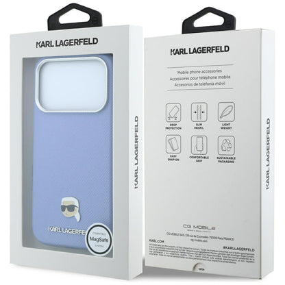 Husa MagSafe pentru Apple iPhone 18 Pro Max / 17 Pro Max, Karl Lagerfeld, Grained Karl Head's Metal, Bleu